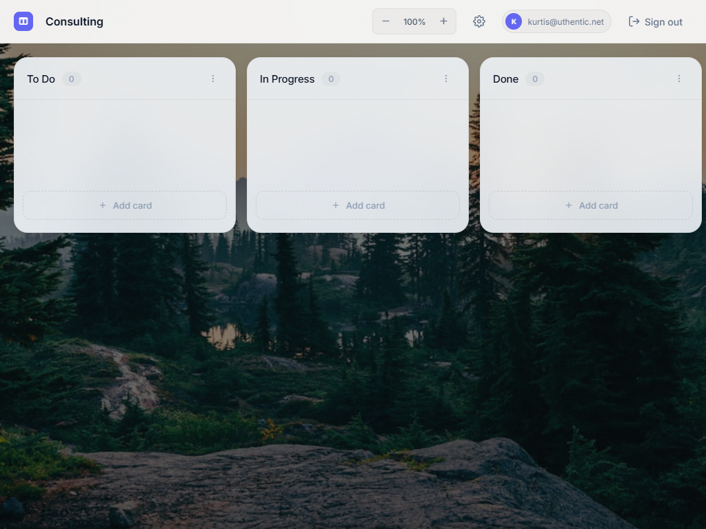 Kanbanditto board with a beautiful mountain forest background